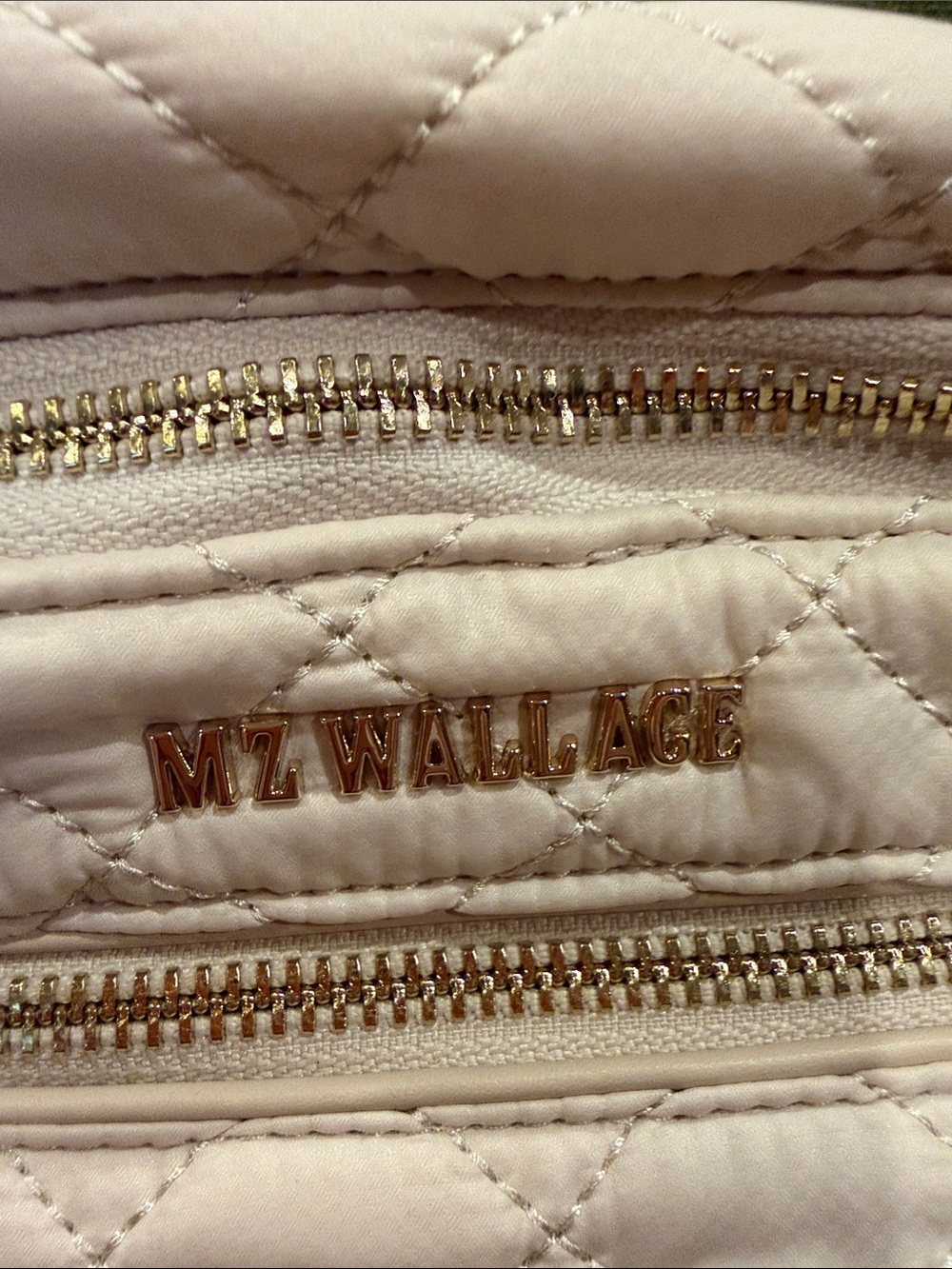 MZ Wallace Crosby Sling Bag - Cream Quilted Crossbody Belt Bag with Tan Trim - Picture 16 of 17
